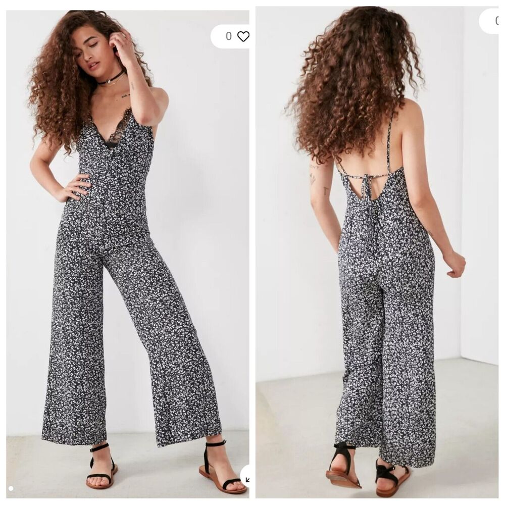 ROLLA'S Black & White Floral Jerry Wide Leg Strappy Back Jumpsuit size XS